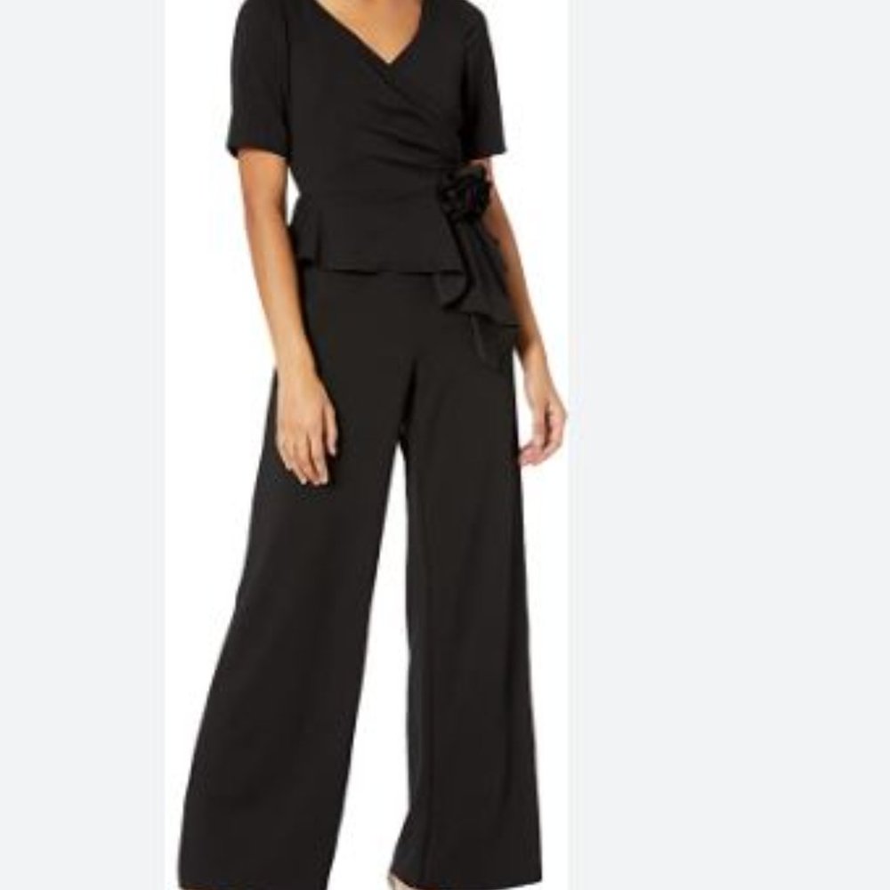 Adrianna Papell Draped Crepe Black Jumper Jumpsuit Size 4 NWT